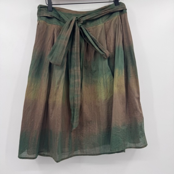 Theory Skirt Women 8 Green Brown Ombre Wrap Sash Tie Preppy Artsy Boho Hippie - Picture 6 of 14